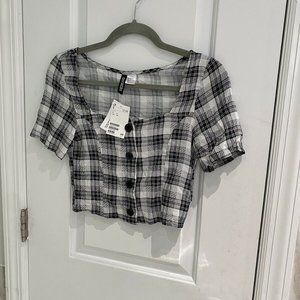 H&M Divided Button Down Black & White Plaid Top 0